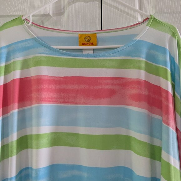 Ruby Rd. Women's Colorful Striped Kimono Sleeve Blouse, Size Large - Picture 3 of 16